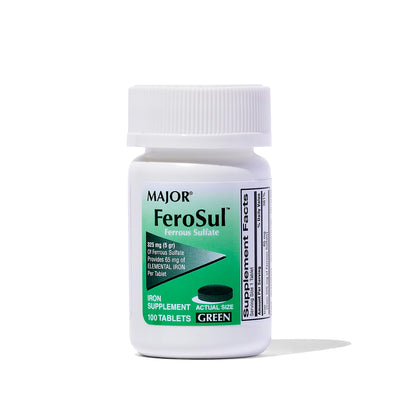 Major Ferosul 325mg Ferrous Sulate – Green Tablets (100 ct)
