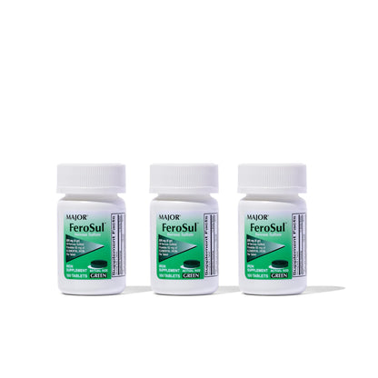 Major Ferosul Ferrous Sulfate 325mg - 65mg Elemental Iron | Iron Supplement for Women & Men - Green 100 Tablets (3 Pack)