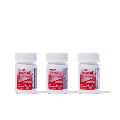 MAJOR Ferosul Ferrous Sulfate 325mg Tablets with 65mg Elemental Iron – Iron Supplement for Women & Men | Red, 100 Count (3 Pack)