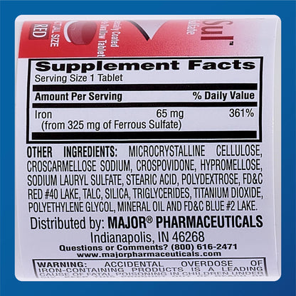 MAJOR Ferosul Ferrous Sulfate 325mg Tablets with 65mg Elemental Iron – Iron Supplement for Women & Men | Red, 100 Count (3 Pack)