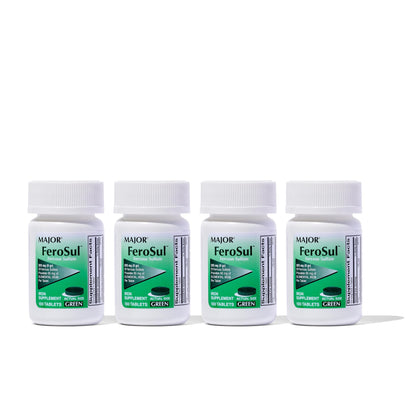 Major Ferosul Ferrous Sulfate 325mg – 65mg Elemental Iron | Iron Supplement (4 Pack, Green)