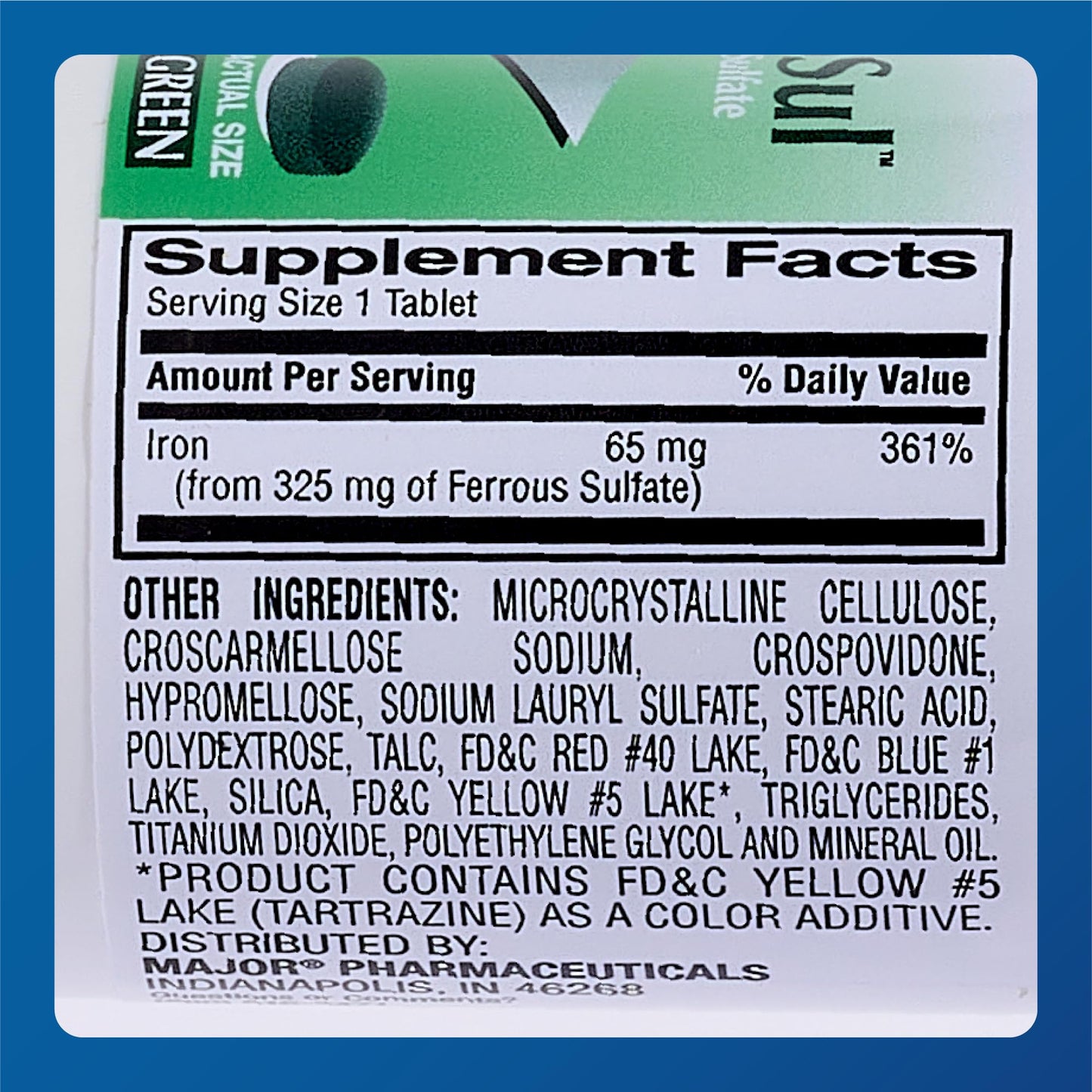 Major Ferosul Ferrous Sulfate 325mg | 65mg Elemental Iron | 100 Count (3 Pack)