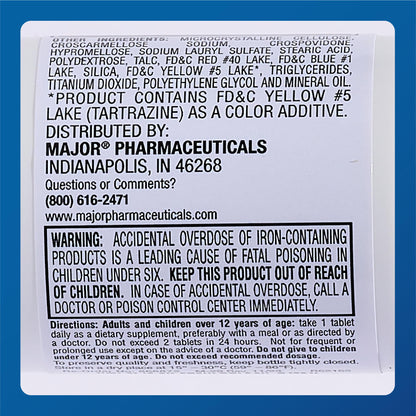 Major Ferosul Ferrous Sulfate 325mg | 65mg Elemental Iron | 100 Count (3 Pack)