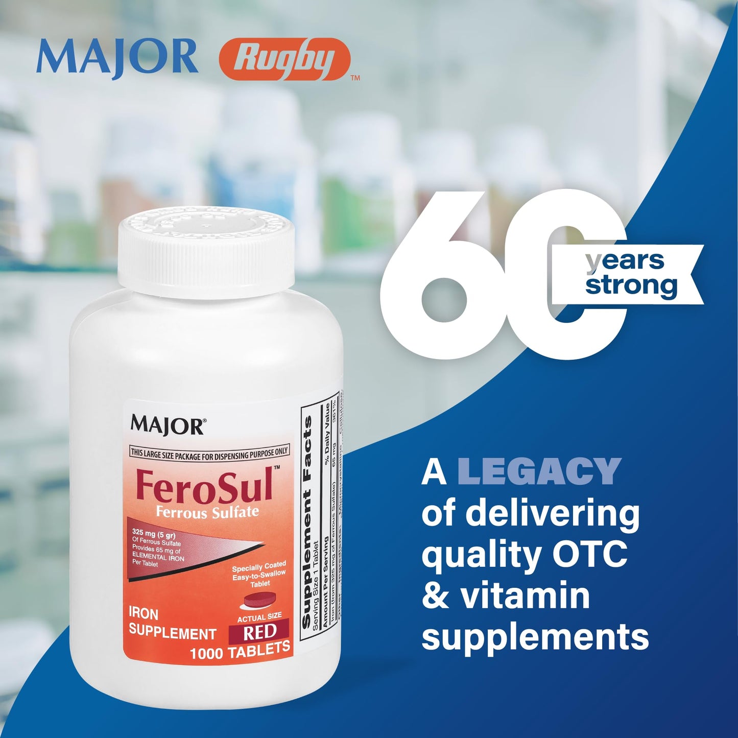 Major Ferosul Ferrous Sulate – 65mg Elemental Iron, 100 Red Tablets, Pack of 1