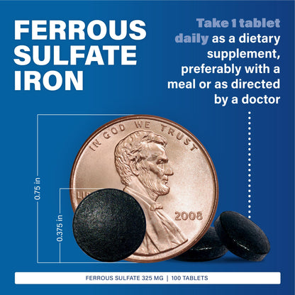 Major Ferosul Ferrous Sulfate 325mg | 65mg Elemental Iron | 100 Count (3 Pack)