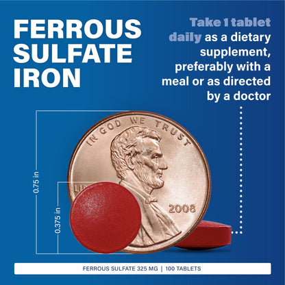 Major Ferosul Ferrous Sulfate 325mg - 65mg Elemental Iron | Iron Supplement (Red) 100 Count