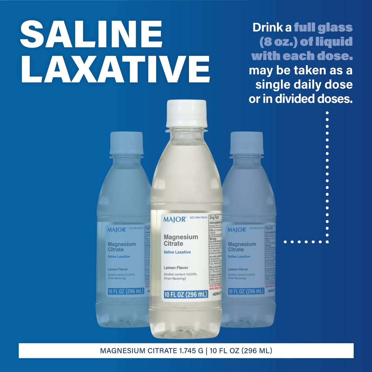 Major Magnesium Citrate Saline Laxative – Lemon Flavor, 10 fl oz (3 Pack)