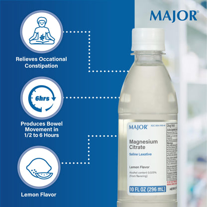Major Magnesium Citrate Saline Laxative – Lemon Flavor, 10 fl oz (3 Pack)