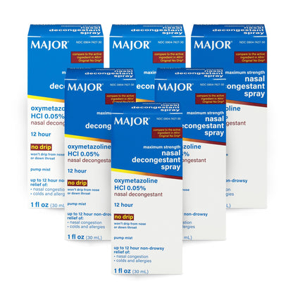 MAJOR Maximum Strength Nasal Decongestant Spray 0.05% Oxymetazoline HCl – Up to 12-Hour Relief (6-Pack, 1 fl oz)