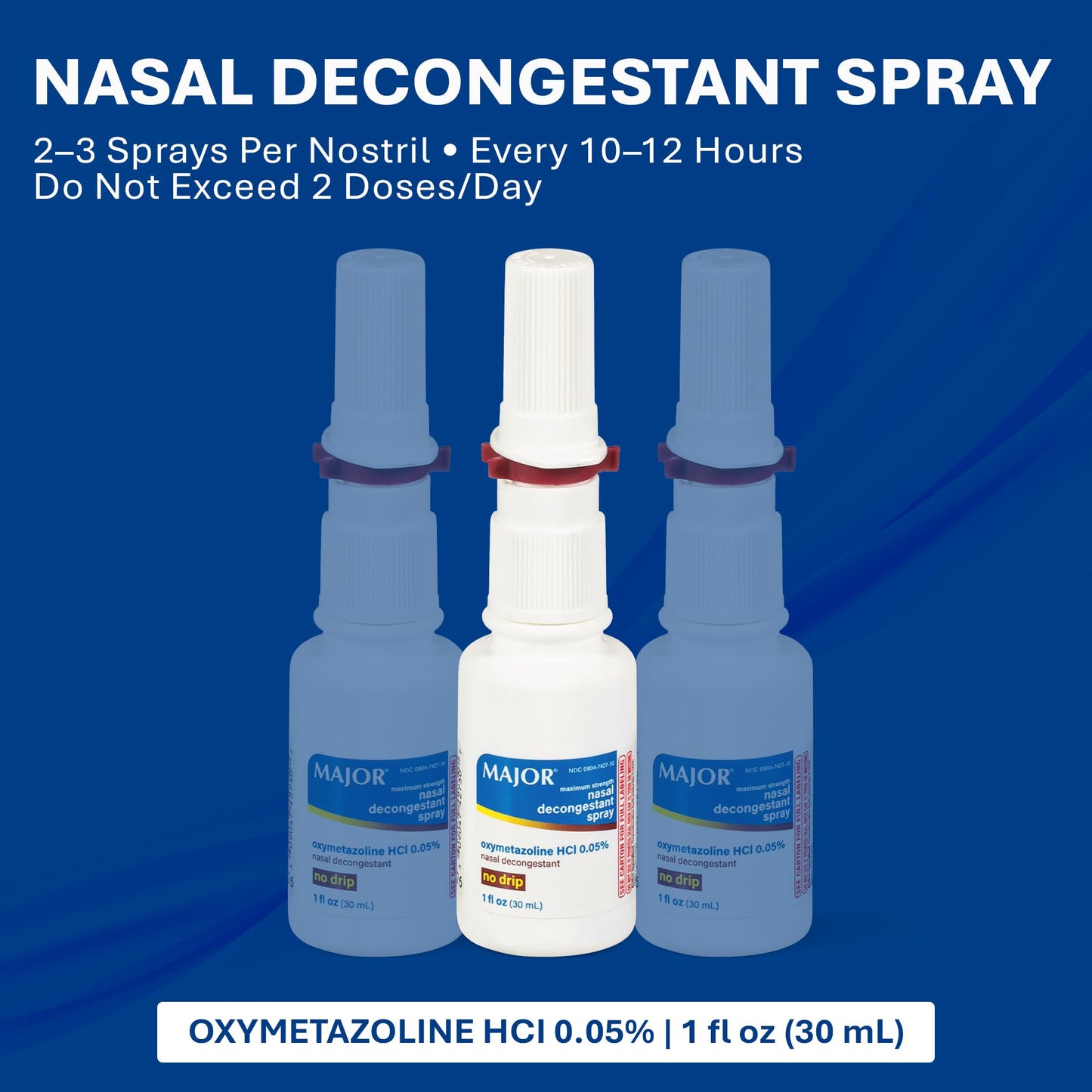 MAJOR Maximum Strength Nasal Decongestant Spray 0.05% Oxymetazoline HCl – Up to 12-Hour Relief (6-Pack, 1 fl oz)