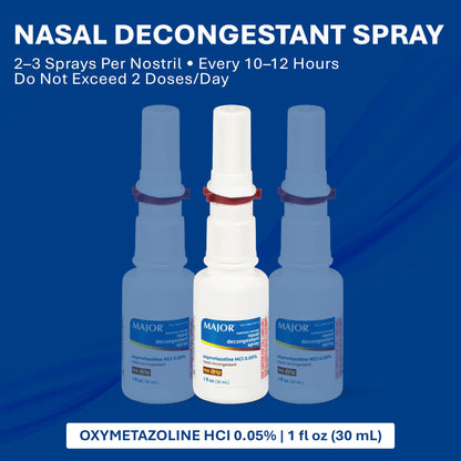 MAJOR Maximum Strength Nasal Decongestant Spray 0.05% Oxymetazoline HCl – Up to 12-Hour Relief (6-Pack, 1 fl oz)