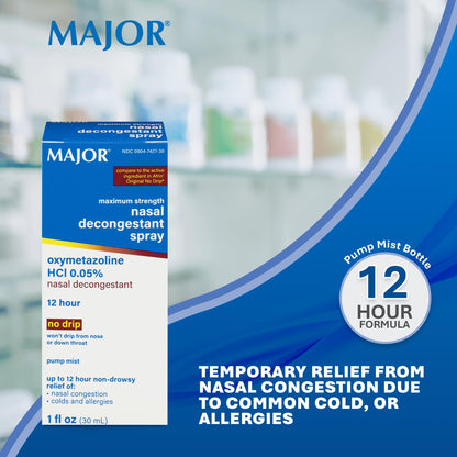 MAJOR Maximum Strength Nasal Decongestant Spray 0.05% Oxymetazoline HCl – Up to 12-Hour Relief (6-Pack, 1 fl oz)