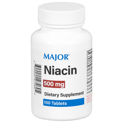 Major Niacin 500mg - Dietary Supplement | 100 Tablets