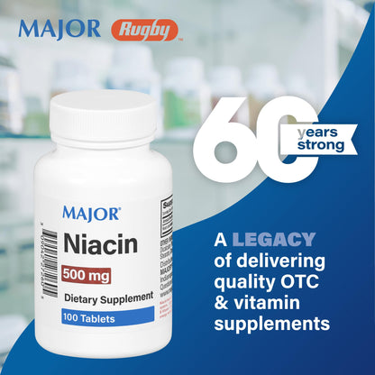 Major Niacin 500mg - Dietary Supplement | 100 Tablets