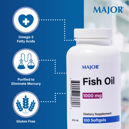MAJOR Omega-3 Fish Oil 1000mg - 100 Softgels (1-Pack) | Dietary Fish Oil Supplement