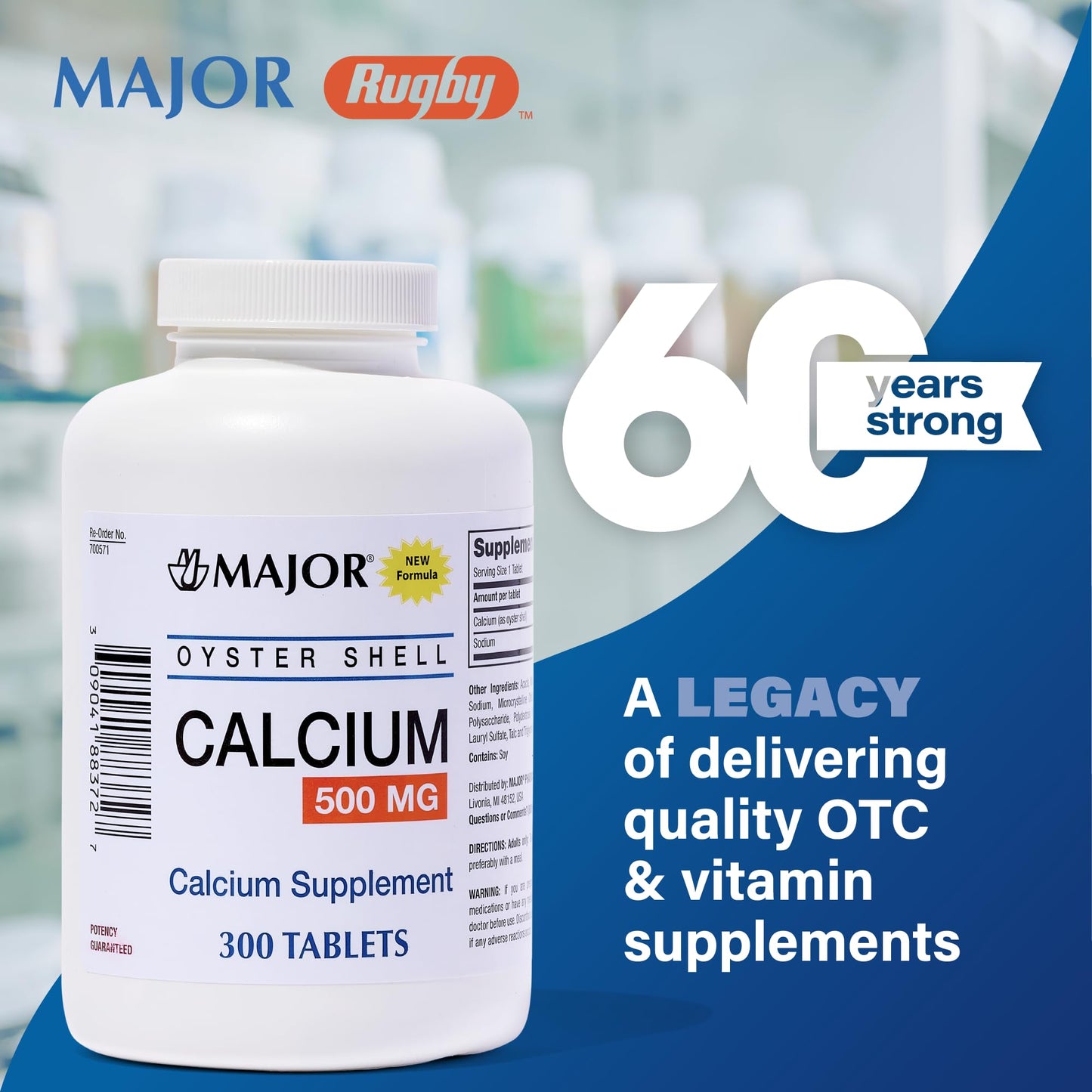 Major Oyster Shell Calcium 500 mg – Daily Calcium Supplement, 300 Tablets