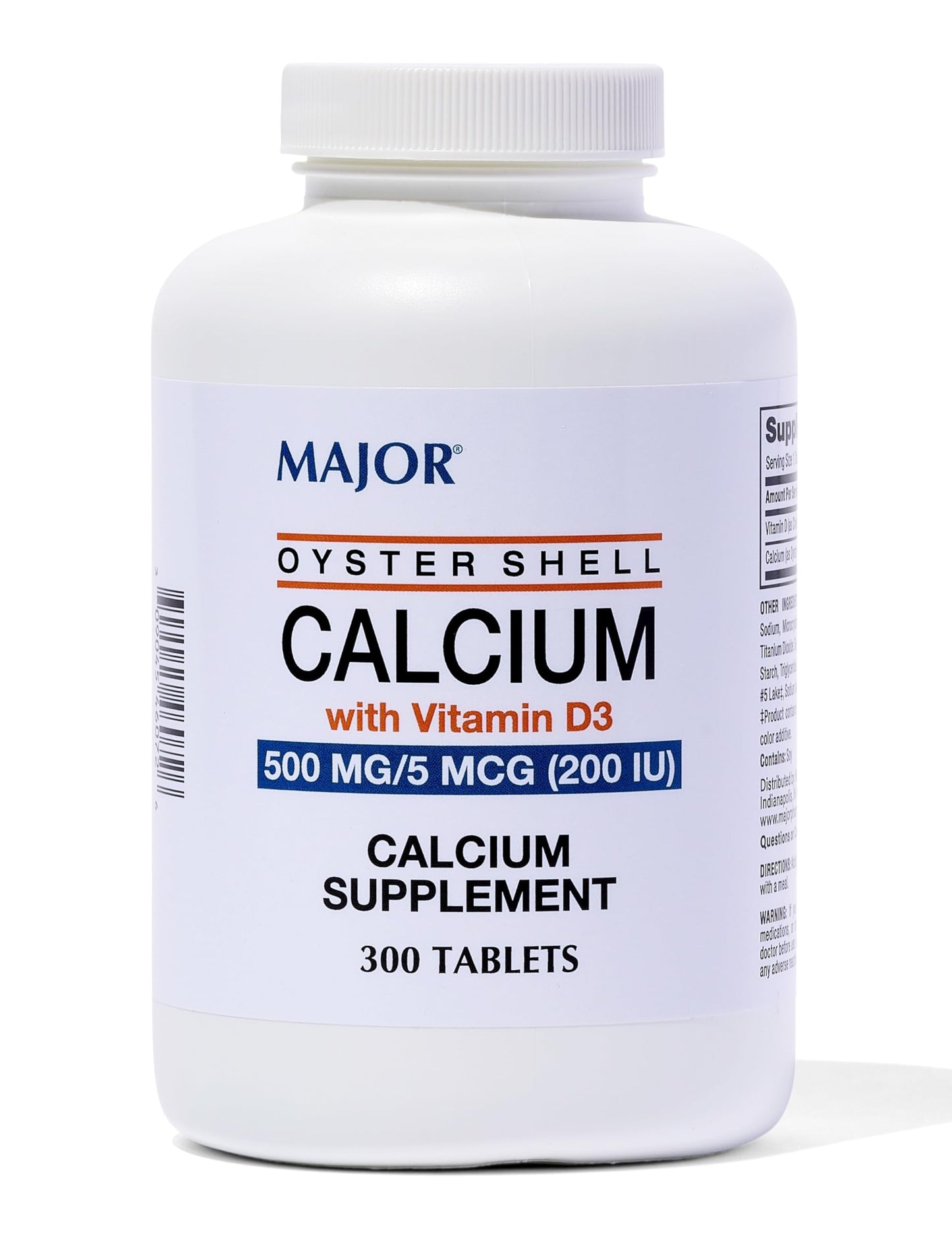 Major Oyster Shell Calcium with Vitamin D3 500 mg | Daily Calcium Supplement, 300 Tablets