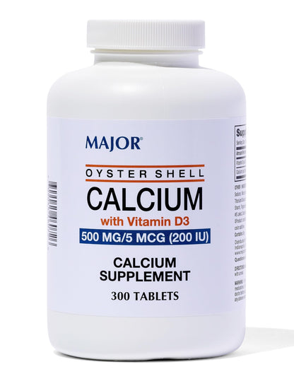 Major Oyster Shell Calcium with Vitamin D3 500 mg | Daily Calcium Supplement, 300 Tablets