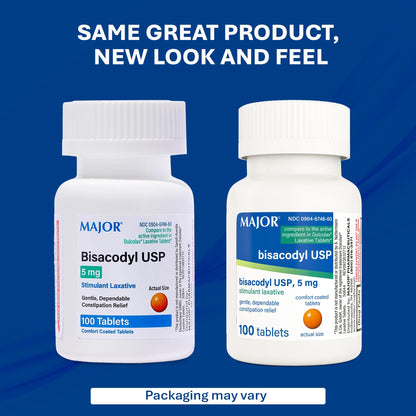 MAJOR Bisacodyl USP 5mg – Gentle Stimulant Laxative Tablets, 100 Count (3-Pack)