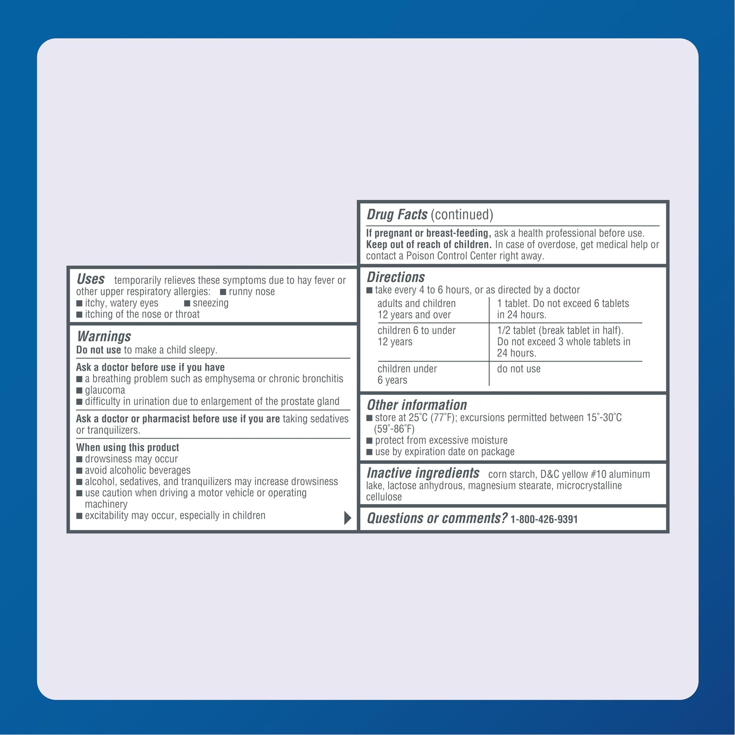 MAJOR 4 Hour Allergy Tablets – Chlorpheniramine 4 mg, 1000 Count
