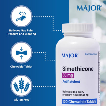 MAJOR Simethicone Gas Relief 80 mg - Chewable Gas Relief Tablets (100 ct)