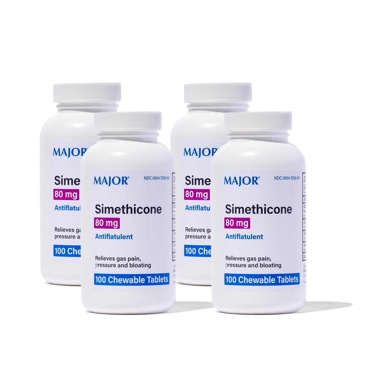 MAJOR Simethicone Gas Relief 80 mg — Anti-Gas, Bloating & Gas Pressure | 100 Chewables (4 Pack)