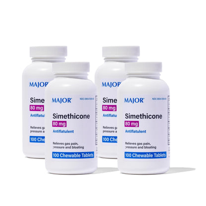 MAJOR Simethicone Gas Relief 80 mg — Anti-Gas, Bloating & Gas Pressure | 100 Chewables (4 Pack)