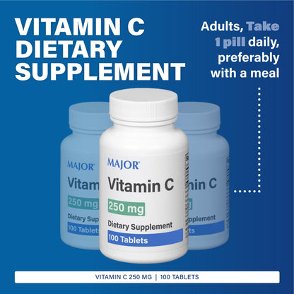 MAJOR Vitamin C 250 mg – 100 Tablets (1 Pack) | Dietary Supplement