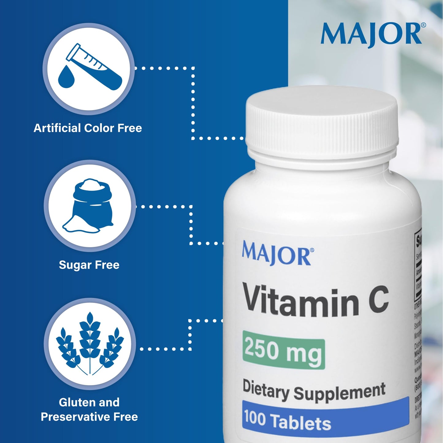 MAJOR Vitamin C 250 mg – 100 Tablets (1 Pack) | Dietary Supplement