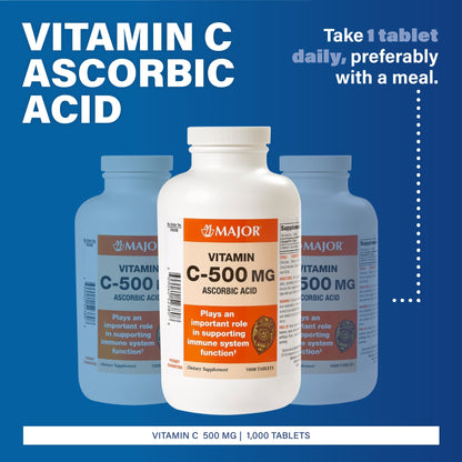 Major Vitamin C 500 mg Ascorbic Acid Tablets – 1000 Count | Vitamin C
