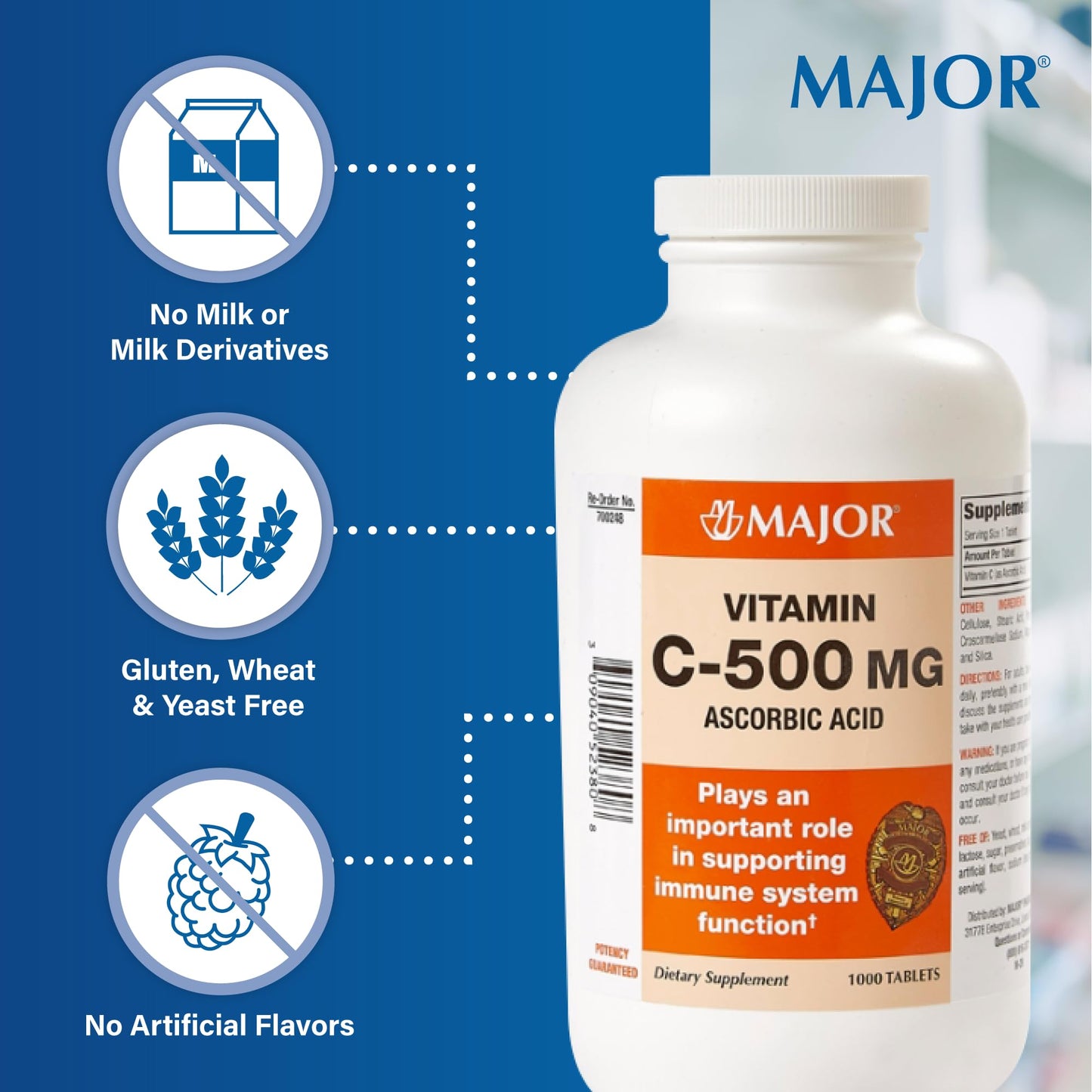 Major Vitamin C 500 mg Ascorbic Acid Tablets – 1000 Count | Vitamin C