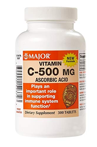 Major Vitamin C 500 mg Tablets (Ascorbic Acid) – 300 Count – Dietary Supplement | 1 Pack