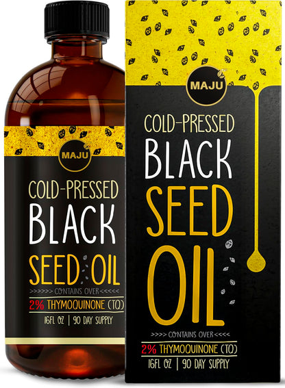 MAJU Black Seed Oil 16oz – 3X Thymoquinone, Cold-Pressed Turkish Nigella Sativa