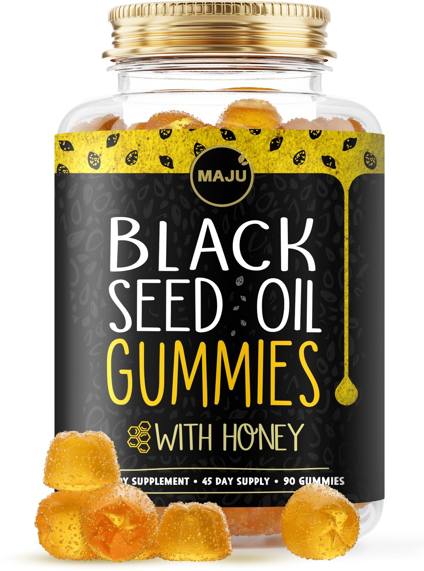 MAJU Black Seed Oil Gummies with Honey – 90ct, 500mg BSO | Cold-Pressed Nigella Sativa