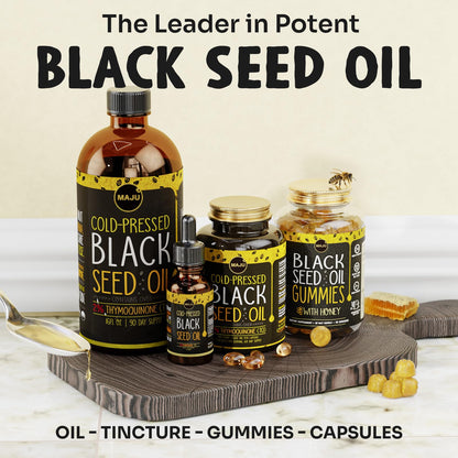 MAJU Black Seed Oil Gummies with Honey – 90ct, 500mg BSO | Cold-Pressed Nigella Sativa