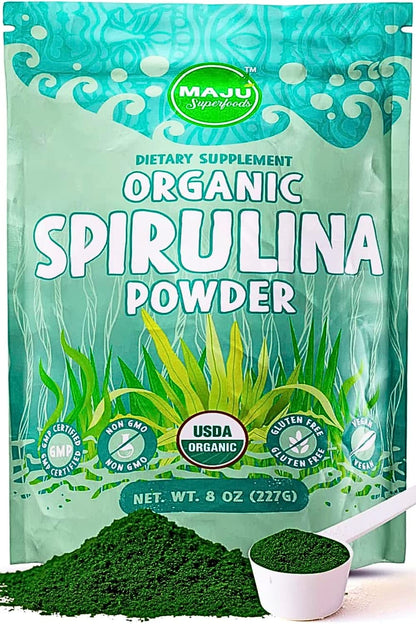 MAJU Organic Spirulina Powder .5 lb – Microcystin Free & Non-Irradiated