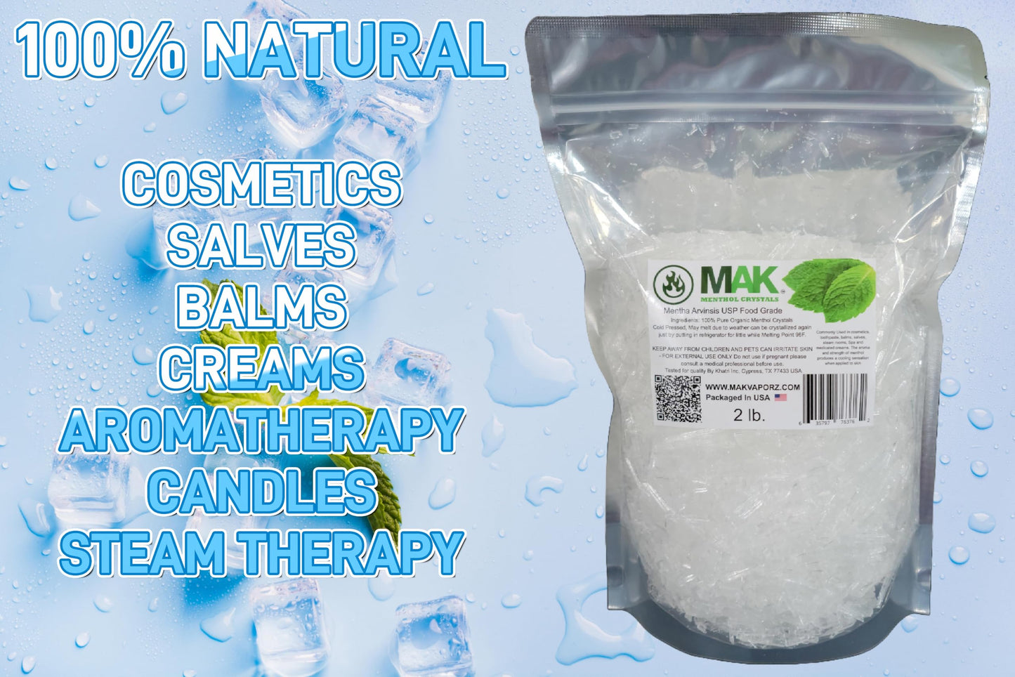 Mak Menthol Crystals 2 LB – Pure Organic Mentha Arvensis (100% Natural)