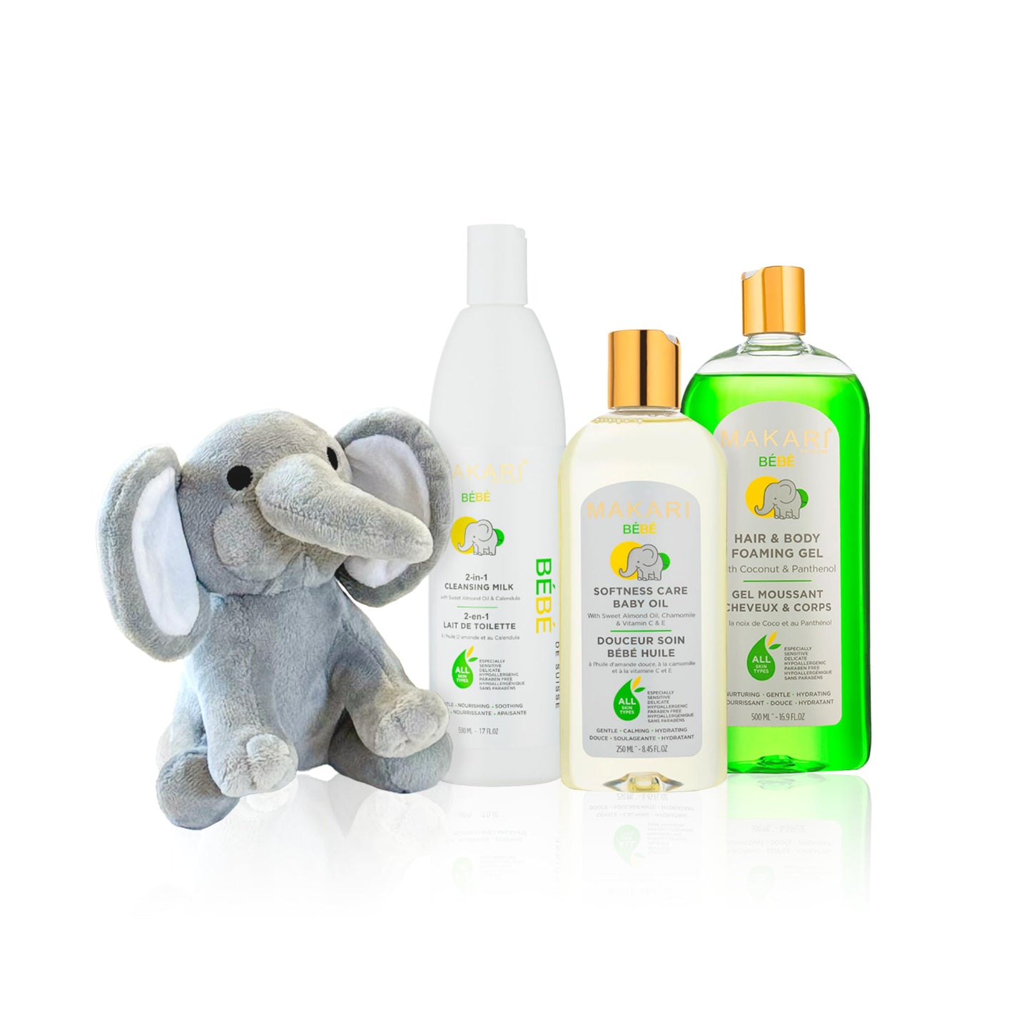 MAKARI Baby Skin Care Set - 2-in-1 Cleansing Milk, Foaming Gel & Calming Oil