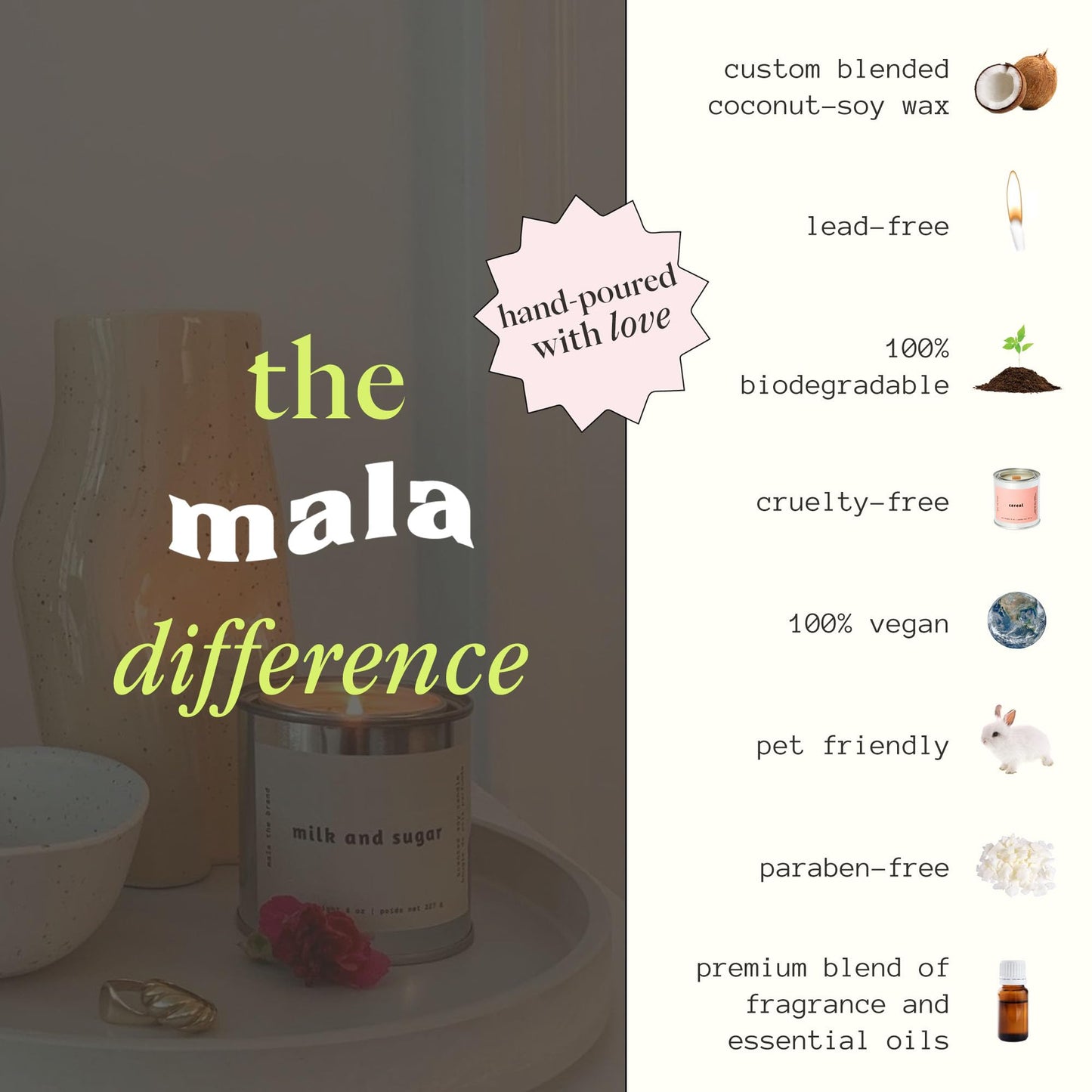 MALA Milk & Sugar Cinnamon & Vanilla Candle – Vegan Soy, 45-Hour Burn