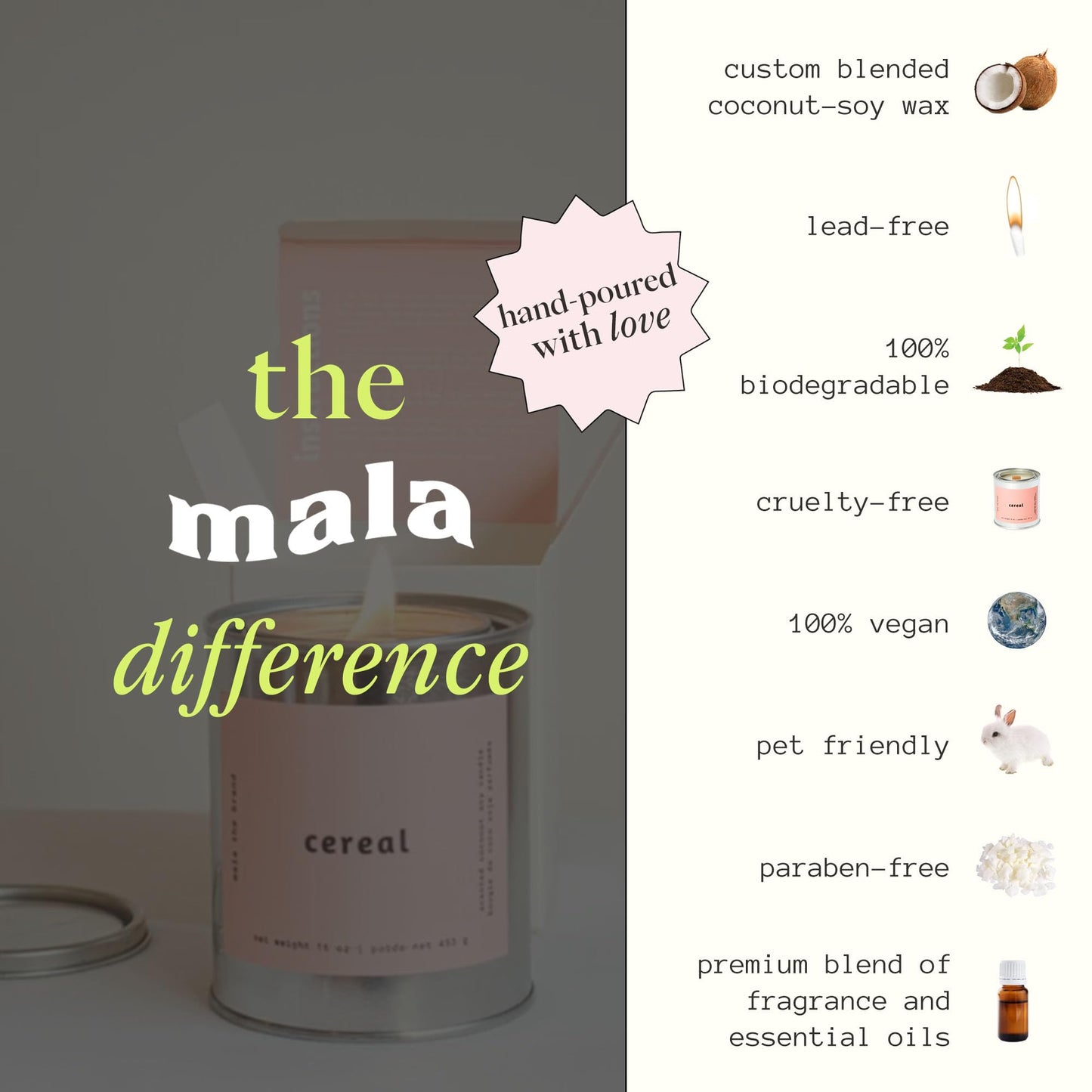 MALA Cereal Scented Soy Candle – 6.8 oz Classic | Clean 45-Hour Burn