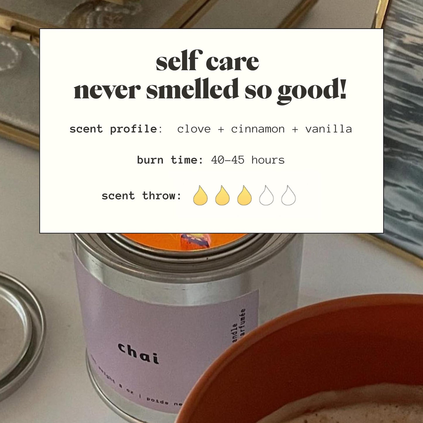MALA Chai Clove Cinnamon & Vanilla Candle – Vegan Soy, 45h Clean Burn, 6.8 oz