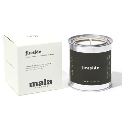 Mala Fireside Candle – Black Amber, Musk & Lavender | 6.8 oz, 45-Hour Burn