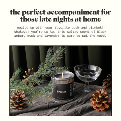 Mala Fireside Candle – Black Amber, Musk & Lavender | 6.8 oz, 45-Hour Burn