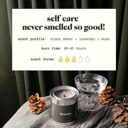 Mala Fireside Candle – Black Amber, Musk & Lavender | 6.8 oz, 45-Hour Burn