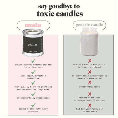 Mala Fireside Candle – Black Amber, Musk & Lavender | 6.8 oz, 45-Hour Burn
