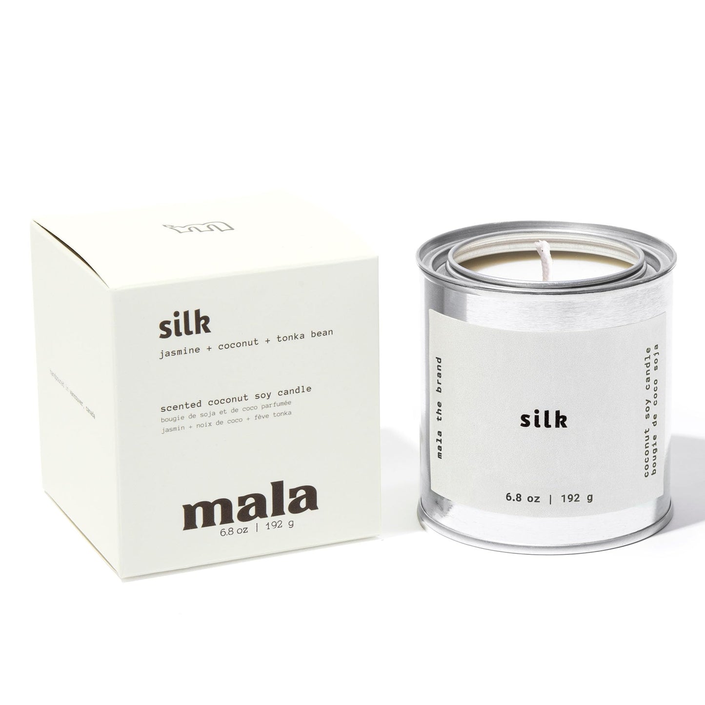 MALA Scented Silk Tonka Bean Jasmine & Coconut - Vegan Soy Candle 6.8 oz
