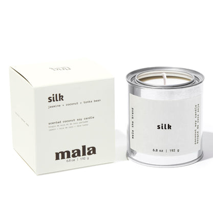MALA Scented Silk Tonka Bean Jasmine & Coconut - Vegan Soy Candle 6.8 oz