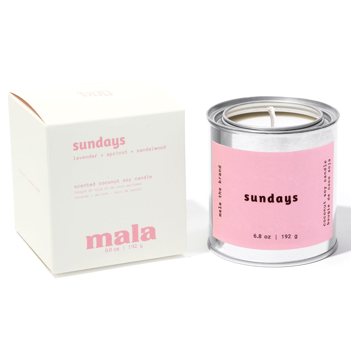MALA Sundays Apricot Sandalwood & Lavender Candle – Vegan Soy, 6.8 oz
