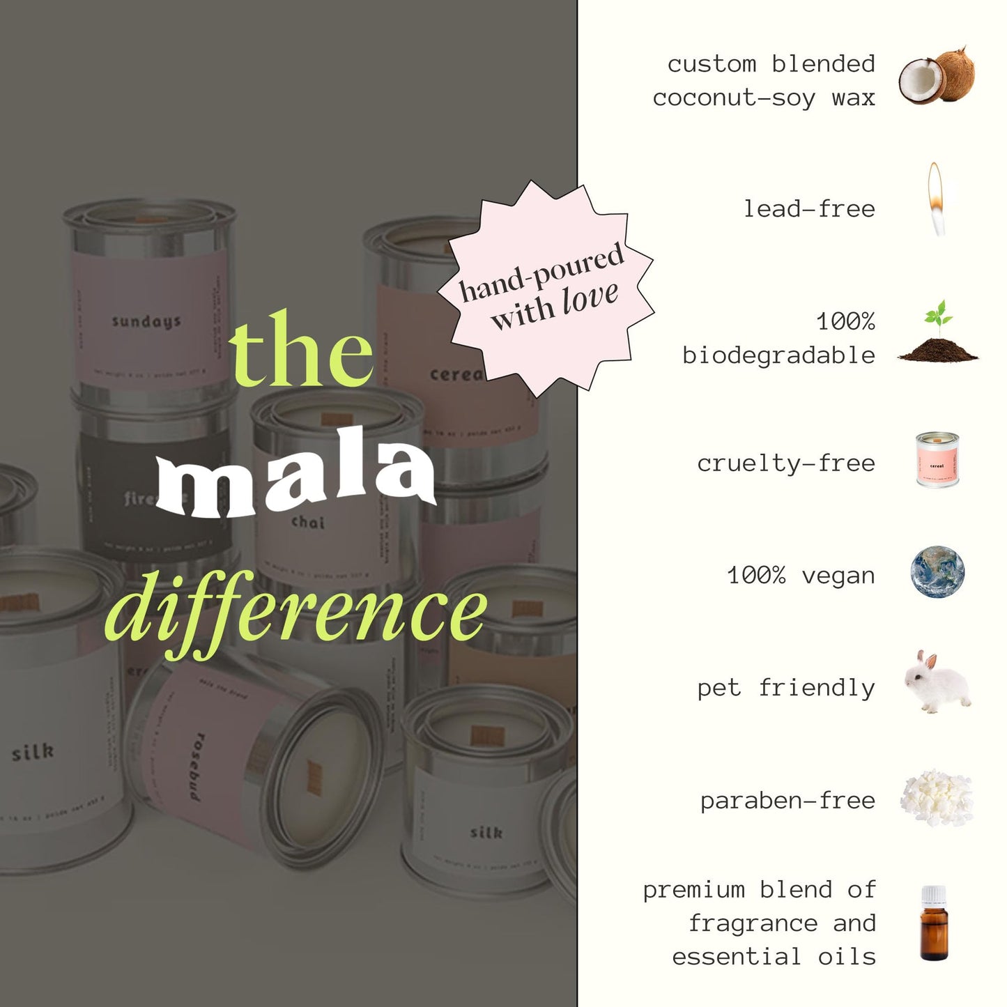 MALA Sundays Apricot Sandalwood & Lavender Candle – Vegan Soy, 6.8 oz