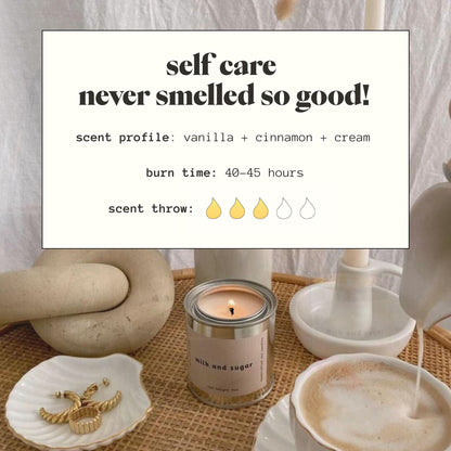 MALA Milk & Sugar Cinnamon & Vanilla Candle – Vegan Soy, 45-Hour Burn